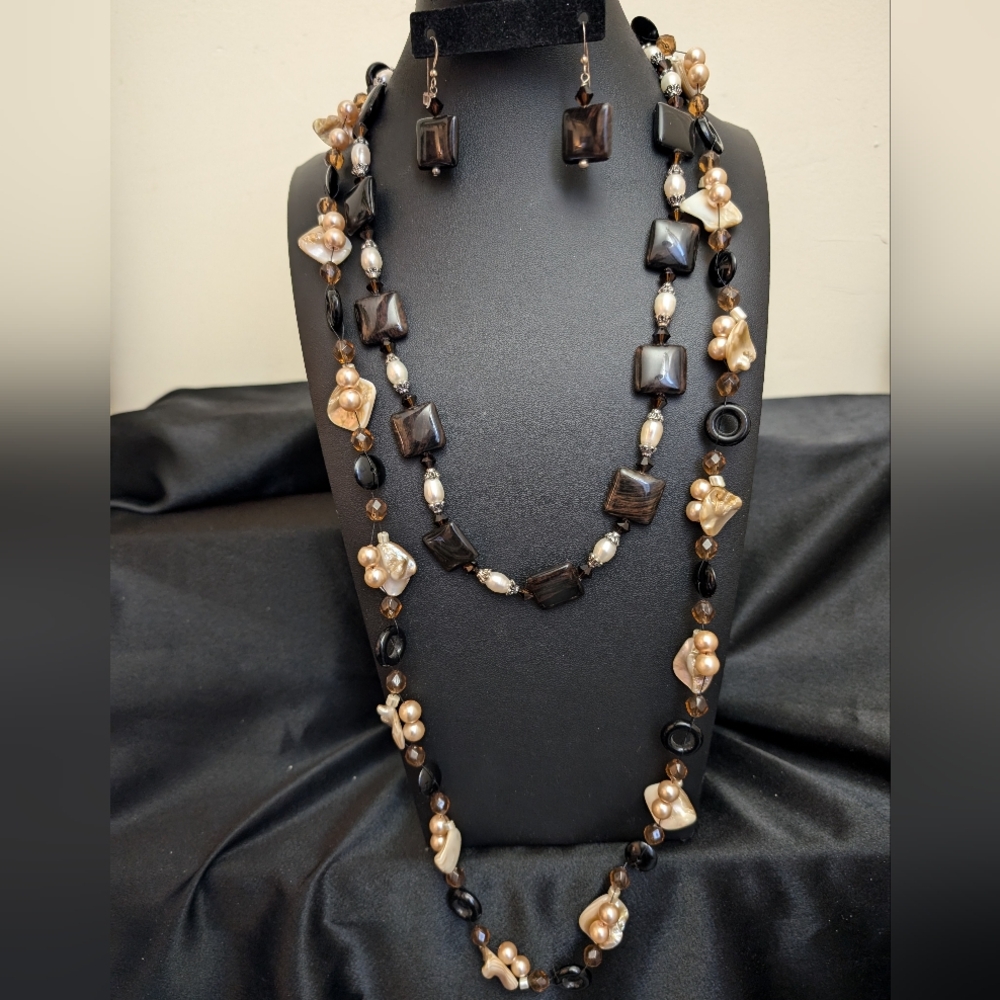 #2.Vintage Cookie Lee Necklace with  Tigers eye Necklace with River Pearls n Ear